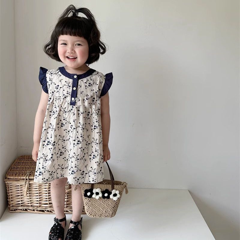 Undershirt Crew Neck - Girls summer floral dress 2024 new