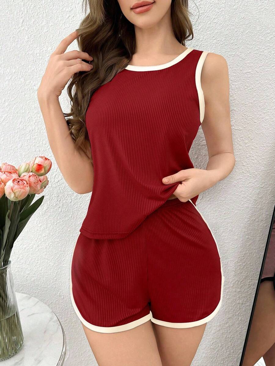 Women 2pcs Contrast Trim Ribbe – обзор и цена Tank Top Ribbed