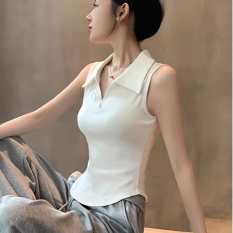 Women's White Sleeveless Polo  – обзор и цена Tank Top Ribbed