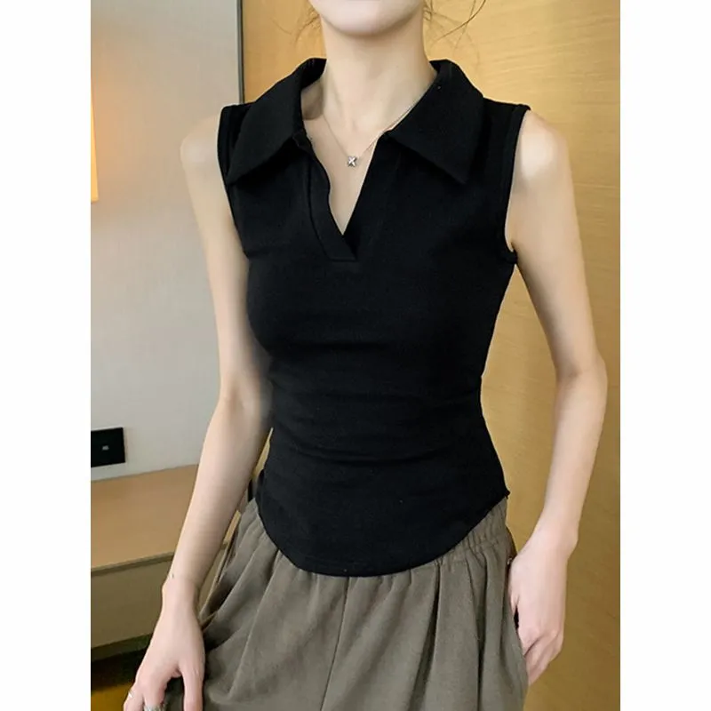 Women's White Sleeveless Polo  – обзор и цена Tank Top Ribbed
